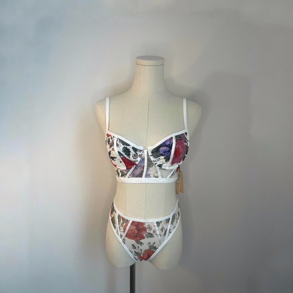 Cosabella White Red Blue And Green Floral Lingerie Set